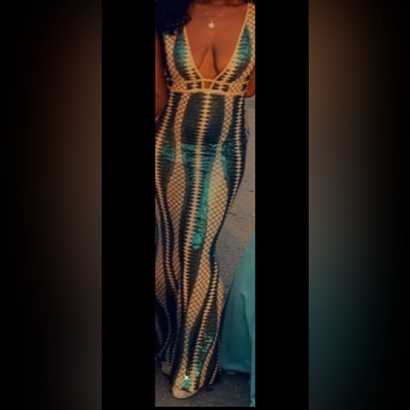 Prom Dress Green and Gold sequence - Picture 1 of 2